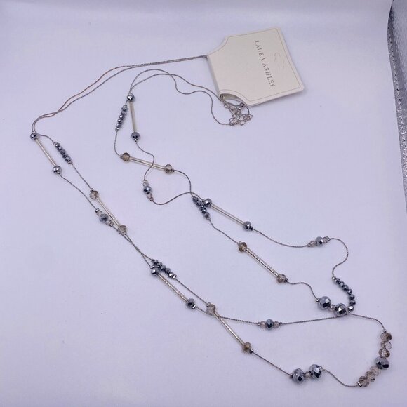 Laura Ashley Silver Tone Bead Double Strand Necklace 32” New - Picture 1 of 5